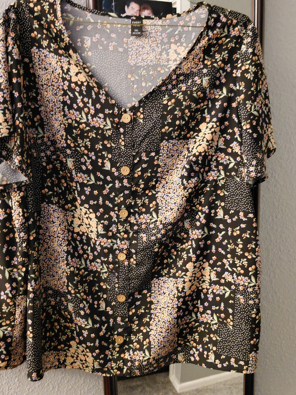 Emery Park Black Floral Patchwork Button-Front Top